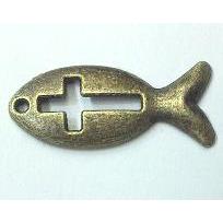 Tibetan silver alloy fish pendant, non-nickel, bronze