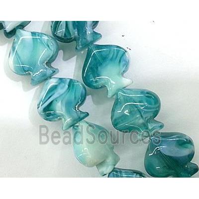 plated Lampwork glass bead, heart, peacock blue