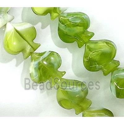 plated Lampwork glass bead, heart, olive