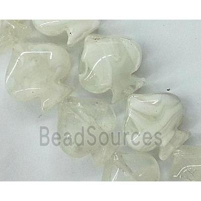 Plated Lampwork glass bead, heart, white