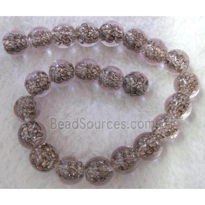 lampwork bead within silver goldsand and stripe, round
