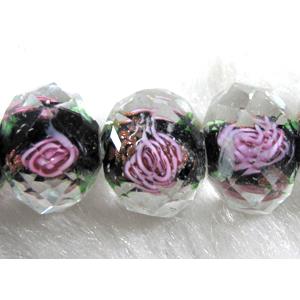 Lampwork Glass bead, faceted wheel, flower, black