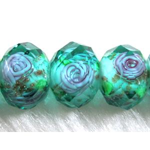 Lampwork Glass bead, faceted wheel, flower,