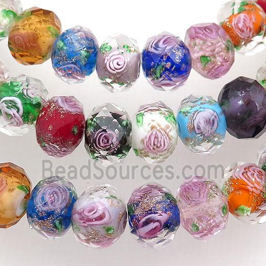 Lampwork Glass bead, faceted wheel, flower, mixed color