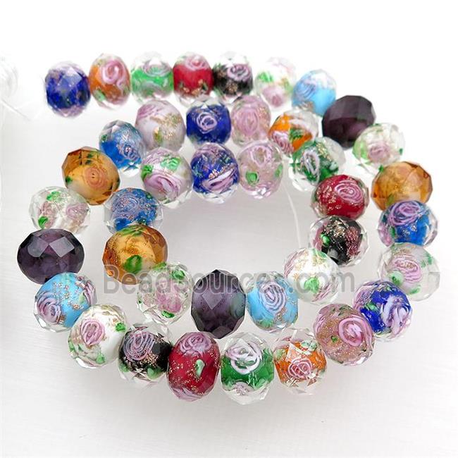 Lampwork Glass bead, faceted wheel, flower, mixed color