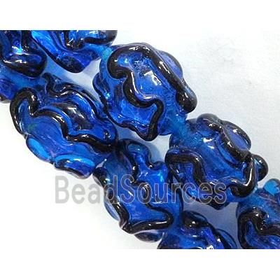 Lampwork Glass bead with stripe, barrel, blue