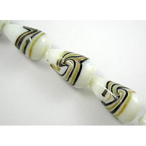 lampwork glass beads with swirl goldsand, teardrop, white