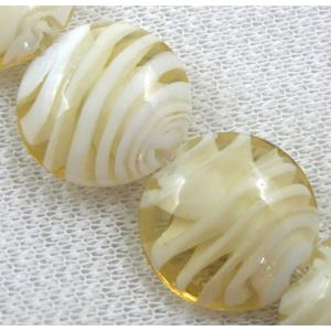 lampwork glass beads, flat-round, swirl line, mixed color