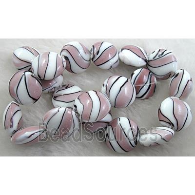 zebra lampwork glass beads, flat-round, lt.purple