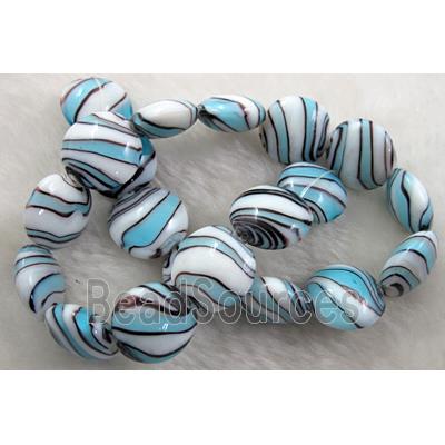 zebra lampwork glass beads, flat-round, blue