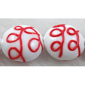 handcraft glass lampwork beads, flat-round, line, red