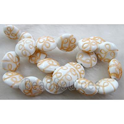 handcraft glass lampwork beads, flat-round, line, yellow