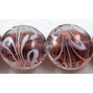 stripe lampwork glass beads, flat-round, purple