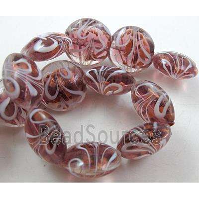 stripe lampwork glass beads, flat-round, purple