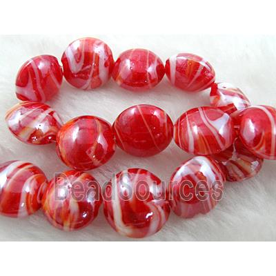 Lampwork glass bead, flat round, red