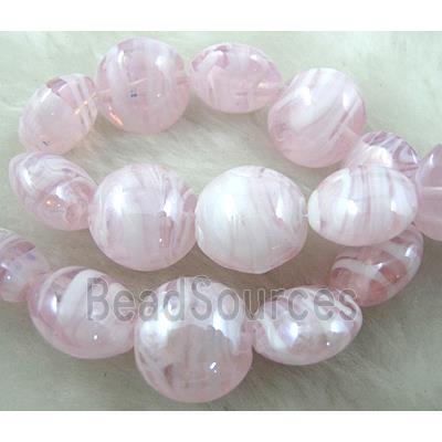 plated Lampwork glass bead, flat round, pink