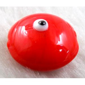  lampwork glass beads with evil eye, flat-round, red