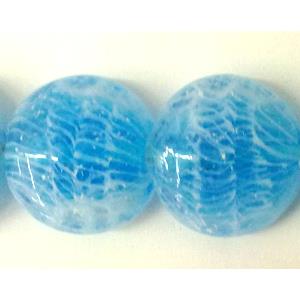 lampwork glass beads, flat-round, line, blue