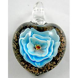 Lampwork Glass Pendant with goldsand, heart, flower, mixed color