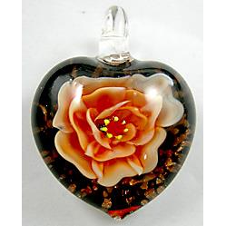 Lampwork Glass Pendant with goldsand, heart, flower, mixed color