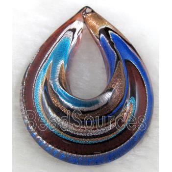 murano style glass lampwork pendant, teardrop, blue