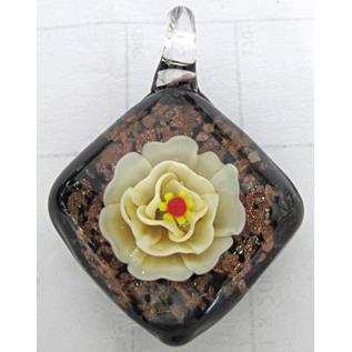 murano style lampwork glass pendant with goldsand, square, flower, mixed color