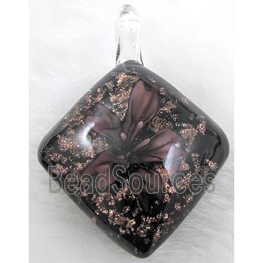 murano style lampwork glass pendant with goldsand, flower