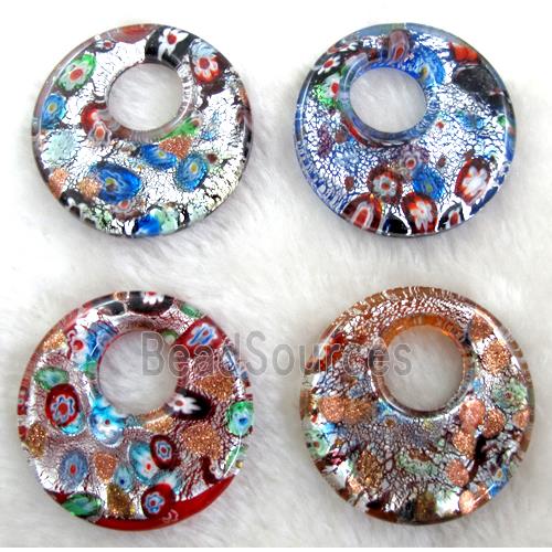 Lampwork glass pendants, silver foil, mixed