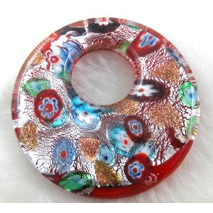 Lampwork glass pendants, silver foil, red