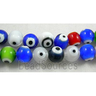 lampwork glass beads with evil eye, flat-round, mixed color