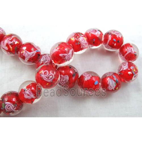 lampwork glass beads, flower, round, red