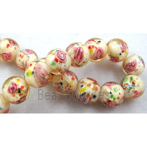 lampwork glass beads, flower, round, yellow