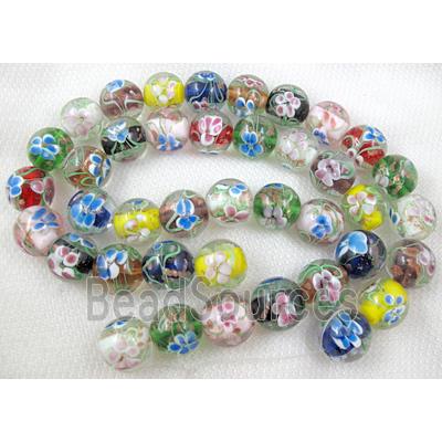 glass lampwork beads with goldsand, round, mixed color