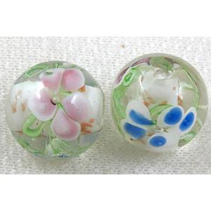 glass lampwork beads with goldsand, round, mixed color