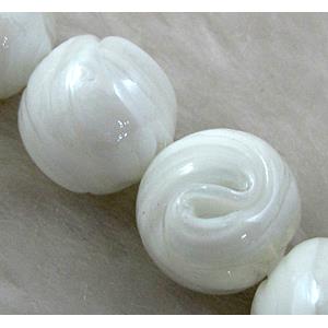 lampwork glass beads, round, white