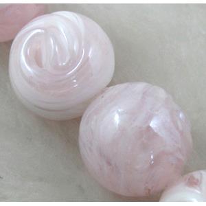 lampwork glass beads, round, pink