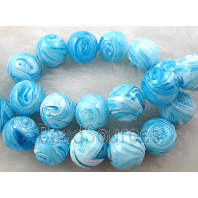 lampwork glass beads, round, aqua