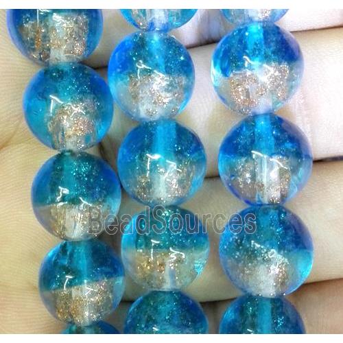 Lampwork glass bead within goldsand, round, double color