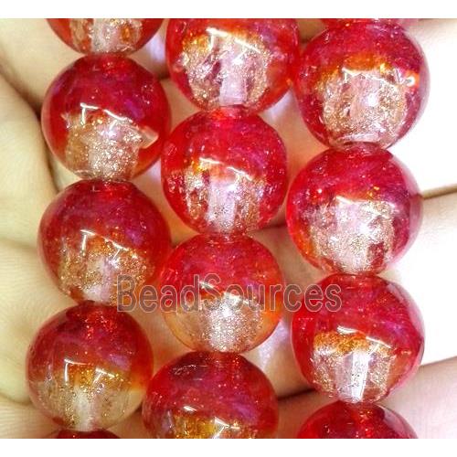 Lampwork glass bead within goldsand, round, double color