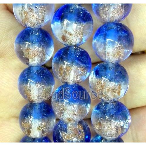 Lampwork glass bead within goldsand, round, double color