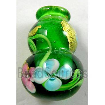 Lampwork Glass Bottle pendant with gold foil and flower, mix