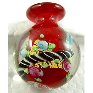 Lampwork Glass Bottle pendant with gold foil and flower, mix