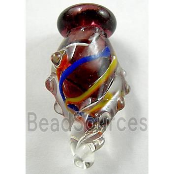 Lampwork Glass pendant with silver foil and flower