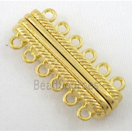 Magnetic alloy connector clasp, gold plated, 6-rows