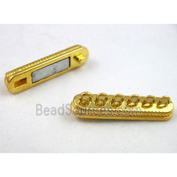 Magnetic alloy connector clasp, gold plated, 6-rows