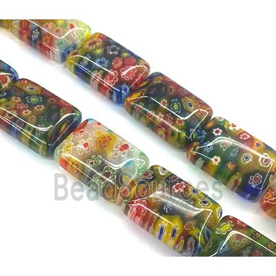 Millefiori glass bead, rectangle, mixed