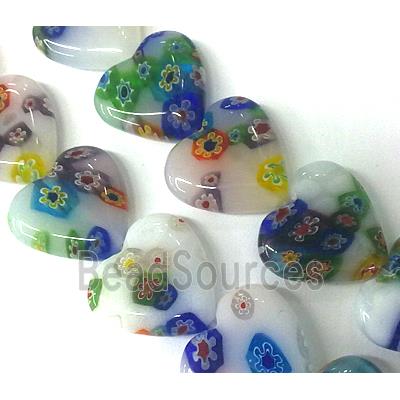 Millefiori glass bead, heart, mixed