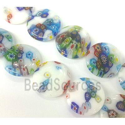 Millefiori glass bead, flat-round, mixed