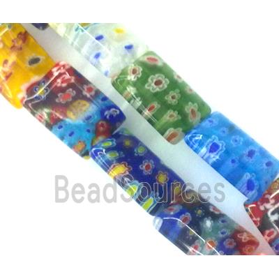 Millefiori glass bead, rectangle, mixed