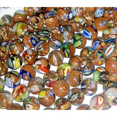 Millefiori glass bead with goldsand, mixed, round